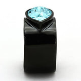 TK1363 - IP Black(Ion Plating) Stainless Steel Ring with Top Grade Crystal  in Light Sapphire - Alamode