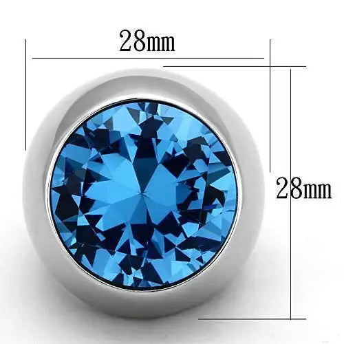 TK1367 - High polished (no plating) Stainless Steel Ring with Synthetic Synthetic Glass in Sea Blue - Alamode - Flyclothing LLC