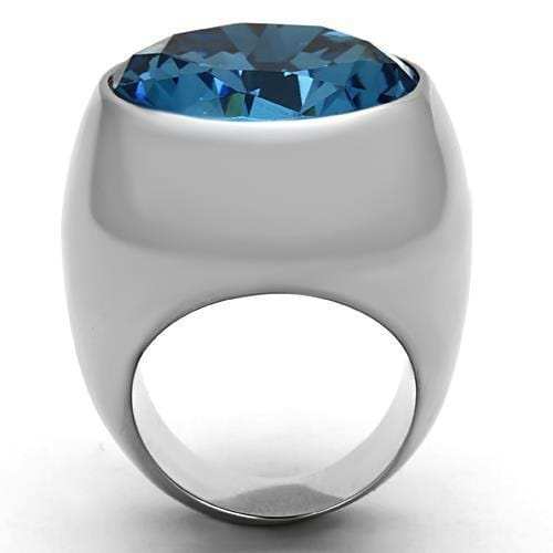 TK1367 - High polished (no plating) Stainless Steel Ring with Synthetic Synthetic Glass in Sea Blue - Alamode - Flyclothing LLC