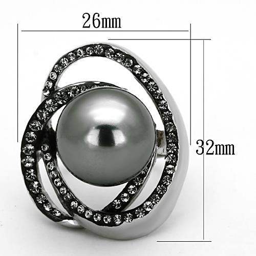 TK1371 - High polished (no plating) Stainless Steel Ring with Synthetic Pearl in Gray - Alamode - Flyclothing LLC