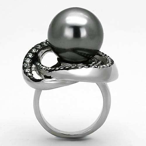 TK1371 - High polished (no plating) Stainless Steel Ring with Synthetic Pearl in Gray - Alamode - Flyclothing LLC