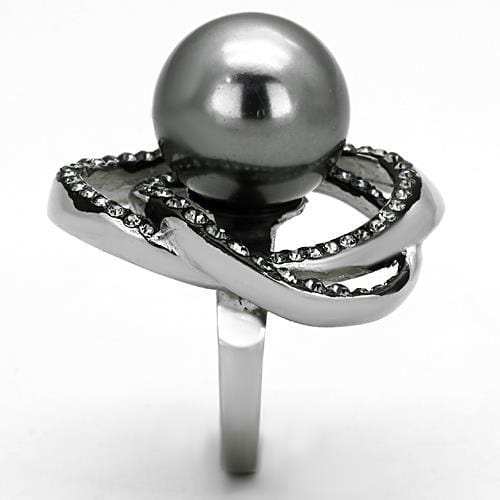 TK1371 - High polished (no plating) Stainless Steel Ring with Synthetic Pearl in Gray - Alamode - Flyclothing LLC