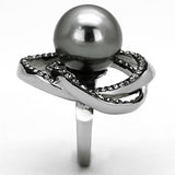 TK1371 - High polished (no plating) Stainless Steel Ring with Synthetic Pearl in Gray - Alamode