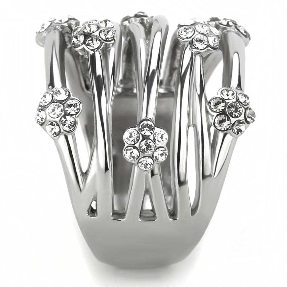TK1372 - High polished (no plating) Stainless Steel Ring with Top Grade Crystal in Clear - Alamode - Flyclothing LLC