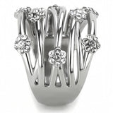 TK1372 - High polished (no plating) Stainless Steel Ring with Top Grade Crystal  in Clear - Alamode