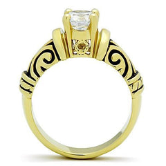 TK1377 - IP Gold(Ion Plating) Stainless Steel Ring with AAA Grade CZ  in Clear