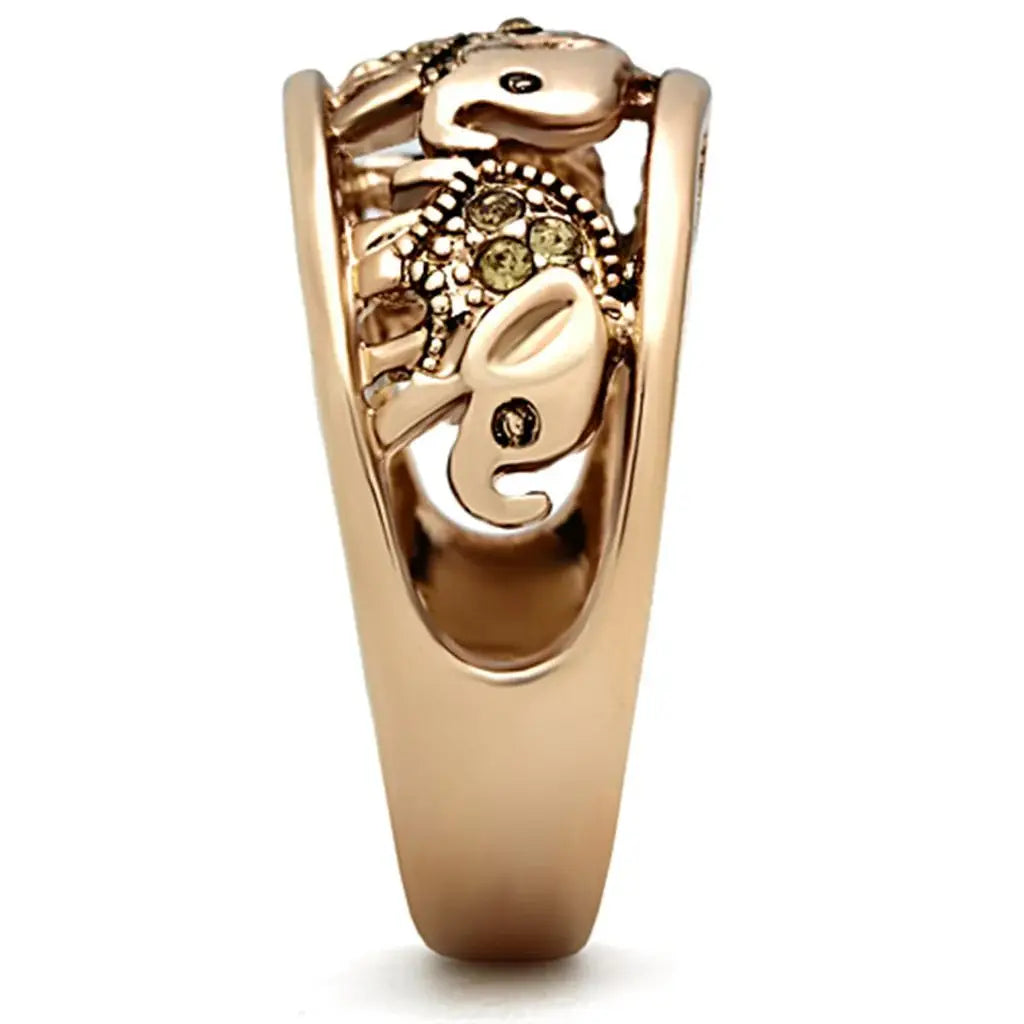 TK1380 - IP Rose Gold(Ion Plating) Stainless Steel Ring with Top Grade Crystal in Citrine Yellow - Alamode - Flyclothing LLC