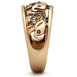 TK1380 - IP Rose Gold(Ion Plating) Stainless Steel Ring with Top Grade Crystal  in Citrine Yellow