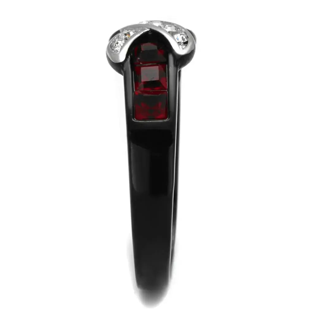 TK1388J - Two-Tone IP Black Stainless Steel Ring with Top Grade Crystal in Siam - Alamode - Flyclothing LLC