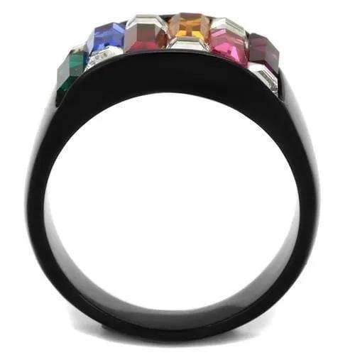 TK1397J - IP Black(Ion Plating) Stainless Steel Ring with Top Grade Crystal in Multi Color - Alamode - Flyclothing LLC