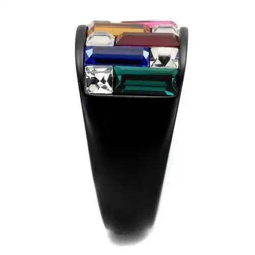 TK1397J - IP Black(Ion Plating) Stainless Steel Ring with Top Grade Crystal in Multi Color - Alamode - Flyclothing LLC