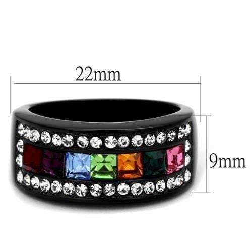 TK1402J - IP Black(Ion Plating) Stainless Steel Ring with Top Grade Crystal in Multi Color - Alamode - Flyclothing LLC