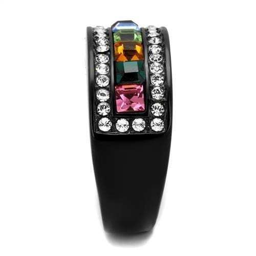 TK1402J - IP Black(Ion Plating) Stainless Steel Ring with Top Grade Crystal in Multi Color - Alamode - Flyclothing LLC