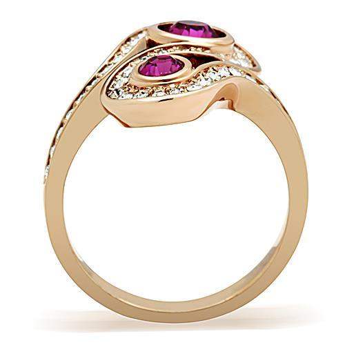 TK1413 - IP Rose Gold(Ion Plating) Stainless Steel Ring with Top Grade Crystal in Fuchsia - Alamode - Flyclothing LLC