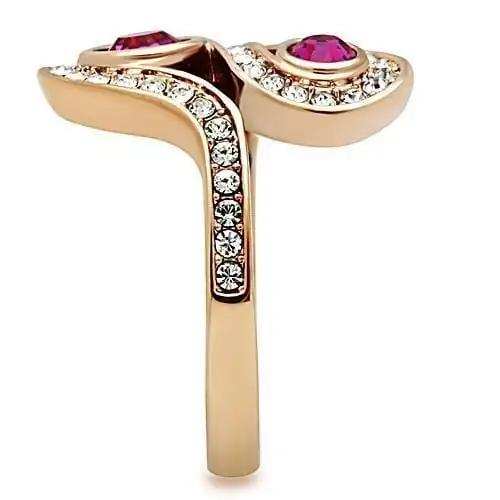 TK1413 - IP Rose Gold(Ion Plating) Stainless Steel Ring with Top Grade Crystal in Fuchsia - Alamode - Flyclothing LLC