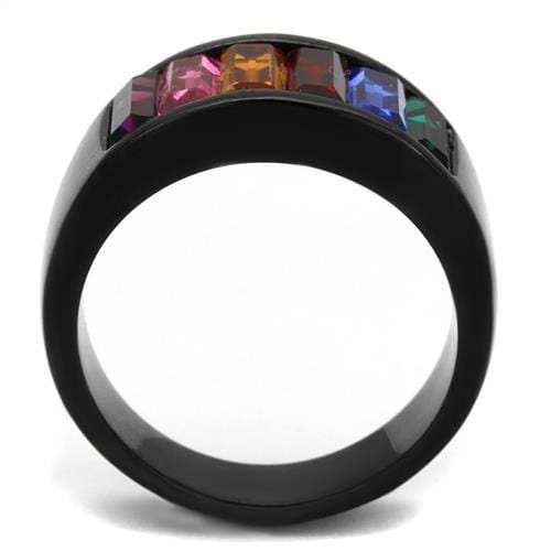 TK1415J - IP Black(Ion Plating) Stainless Steel Ring with Top Grade Crystal in Multi Color - Alamode - Flyclothing LLC