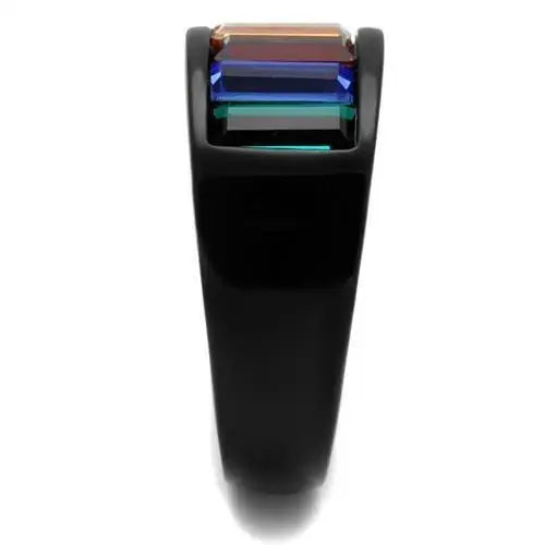 TK1415J - IP Black(Ion Plating) Stainless Steel Ring with Top Grade Crystal in Multi Color - Alamode - Flyclothing LLC