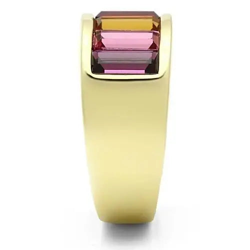 TK1415 - IP Gold(Ion Plating) Stainless Steel Ring with Top Grade Crystal in Multi Color - Alamode - Flyclothing LLC