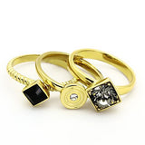 TK1417 - IP Gold(Ion Plating) Stainless Steel Ring with Top Grade Crystal  in Jet - Alamode
