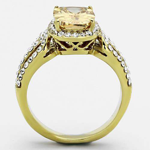 TK1418 - IP Gold(Ion Plating) Stainless Steel Ring with AAA Grade CZ in Champagne - Alamode - Flyclothing LLC