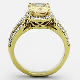 TK1418 - IP Gold(Ion Plating) Stainless Steel Ring with AAA Grade CZ  in Champagne - Alamode