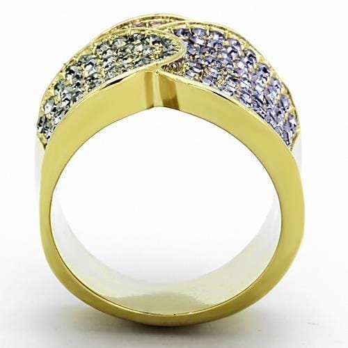 TK1420 - IP Gold(Ion Plating) Stainless Steel Ring with Top Grade Crystal in Multi Color - Alamode - Flyclothing LLC