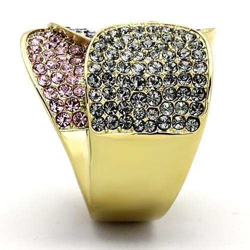 TK1420 - IP Gold(Ion Plating) Stainless Steel Ring with Top Grade Crystal in Multi Color - Alamode - Flyclothing LLC