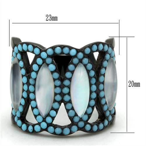 TK1421 - IP Black(Ion Plating) Stainless Steel Ring with Precious Stone Conch in White - Alamode - Flyclothing LLC