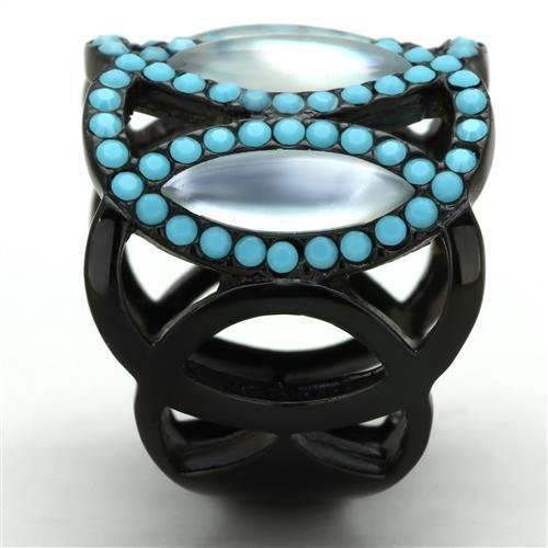 TK1421 - IP Black(Ion Plating) Stainless Steel Ring with Precious Stone Conch in White - Alamode - Flyclothing LLC
