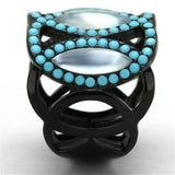 TK1421 - IP Black(Ion Plating) Stainless Steel Ring with Precious Stone Conch in White - Alamode - Flyclothing LLC
