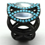 TK1421 - IP Black(Ion Plating) Stainless Steel Ring with Precious Stone Conch in White - Alamode