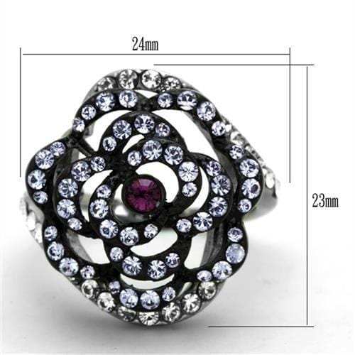 TK1422 - Two-Tone IP Black Stainless Steel Ring with Top Grade Crystal in Amethyst - Alamode - Flyclothing LLC