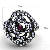 TK1422 - Two-Tone IP Black Stainless Steel Ring with Top Grade Crystal  in Amethyst - Alamode