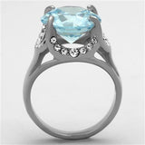 TK1423 - High polished (no plating) Stainless Steel Ring with AAA Grade CZ  in Sea Blue - Alamode