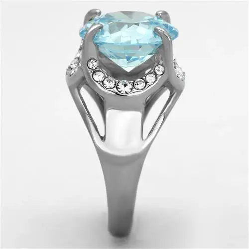 TK1423 - High polished (no plating) Stainless Steel Ring with AAA Grade CZ in Sea Blue - Alamode - Flyclothing LLC