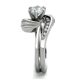 TK1429 - High polished (no plating) Stainless Steel Ring with AAA Grade CZ  in Clear - Alamode