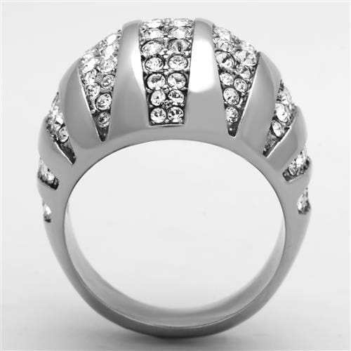 TK1430 - High polished (no plating) Stainless Steel Ring with Top Grade Crystal in Clear - Alamode - Flyclothing LLC