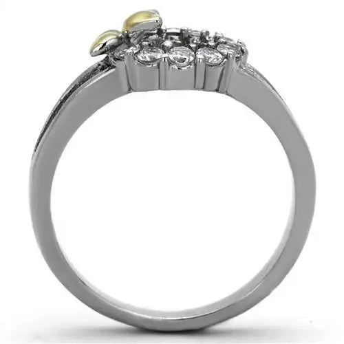 TK1434 - Two-Tone IP Gold (Ion Plating) Stainless Steel Ring with AAA Grade CZ in Clear - Alamode - Flyclothing LLC