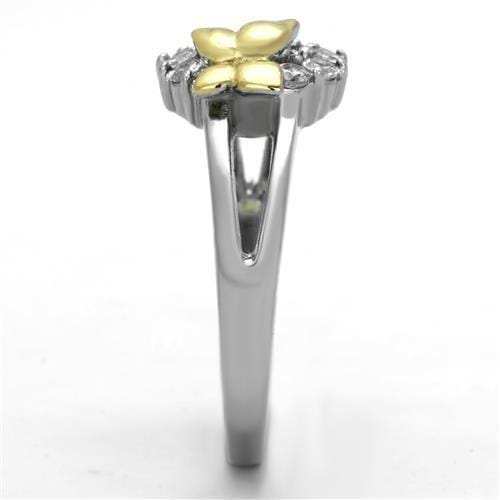 TK1434 - Two-Tone IP Gold (Ion Plating) Stainless Steel Ring with AAA Grade CZ in Clear - Alamode - Flyclothing LLC