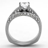 TK1435 - High polished (no plating) Stainless Steel Ring with AAA Grade CZ  in Clear - Alamode
