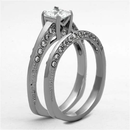 TK1435 - High polished (no plating) Stainless Steel Ring with AAA Grade CZ in Clear - Alamode - Flyclothing LLC