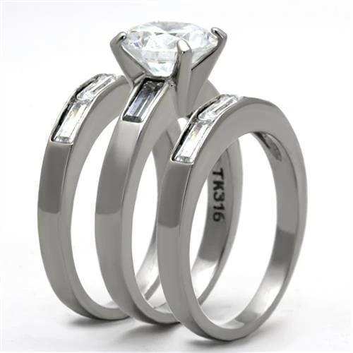 TK1436 - High polished (no plating) Stainless Steel Ring with AAA Grade CZ in Clear - Alamode - Flyclothing LLC