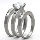 TK1436 - High polished (no plating) Stainless Steel Ring with AAA Grade CZ  in Clear - Alamode