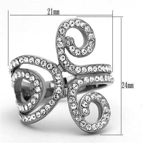 TK1437 - High polished (no plating) Stainless Steel Ring with Top Grade Crystal in Clear - Alamode - Flyclothing LLC