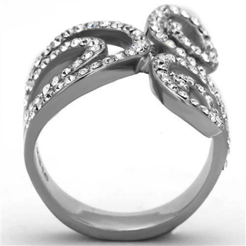 TK1437 - High polished (no plating) Stainless Steel Ring with Top Grade Crystal in Clear - Alamode - Flyclothing LLC
