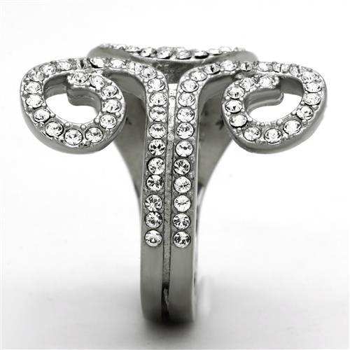 TK1437 - High polished (no plating) Stainless Steel Ring with Top Grade Crystal in Clear - Alamode - Flyclothing LLC