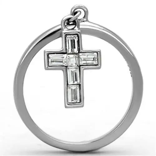 TK1438 - High polished (no plating) Stainless Steel Ring with AAA Grade CZ in Clear - Alamode - Flyclothing LLC