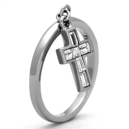 TK1438 - High polished (no plating) Stainless Steel Ring with AAA Grade CZ in Clear - Alamode - Flyclothing LLC