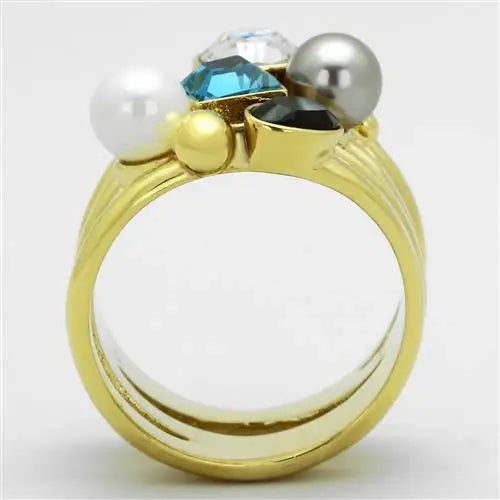 TK1440 - IP Gold(Ion Plating) Stainless Steel Ring with Synthetic Pearl in Multi Color - Alamode - Flyclothing LLC