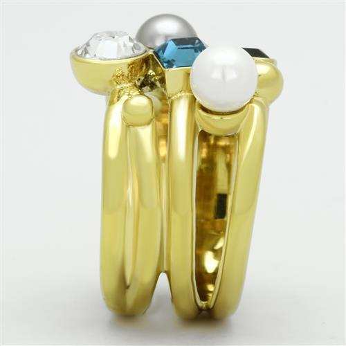 TK1440 - IP Gold(Ion Plating) Stainless Steel Ring with Synthetic Pearl in Multi Color - Alamode - Flyclothing LLC